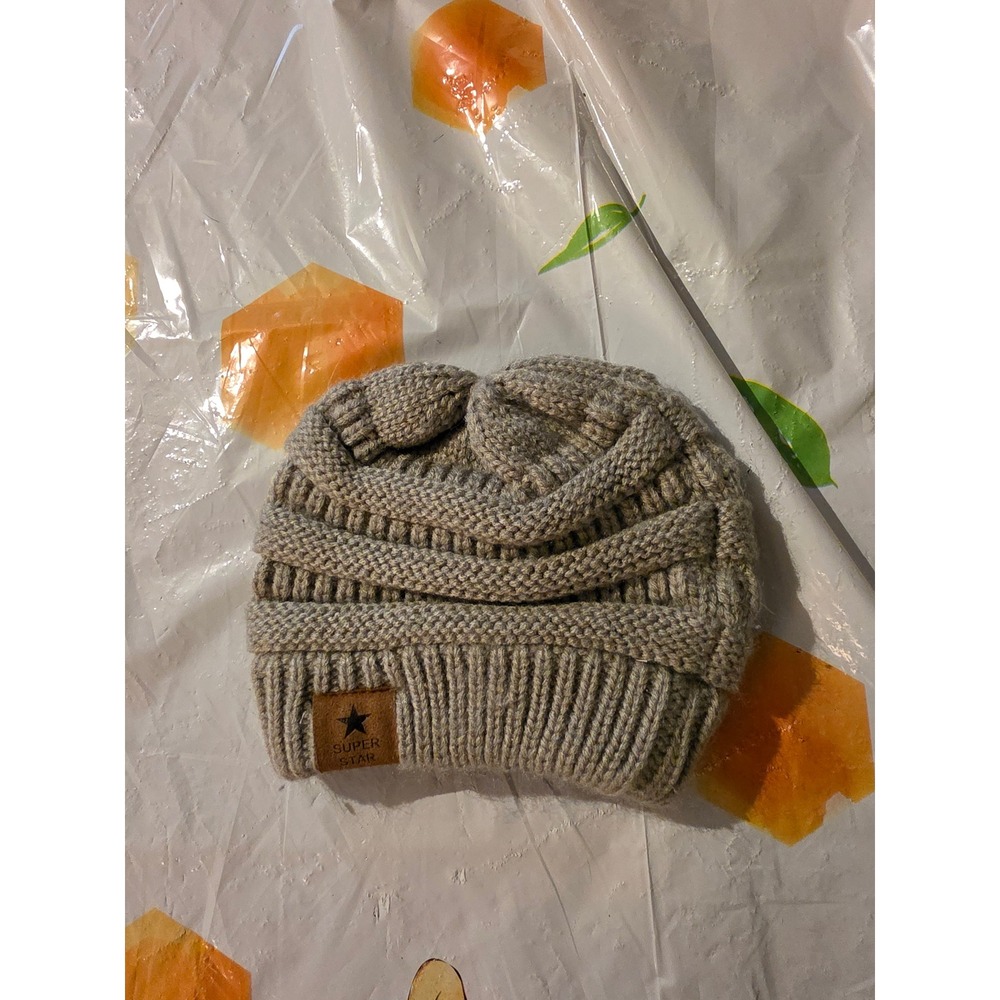 Super Star Baby Beanie Gray Knit Winter Hat Ribbed Cable Knit Infant Accessory